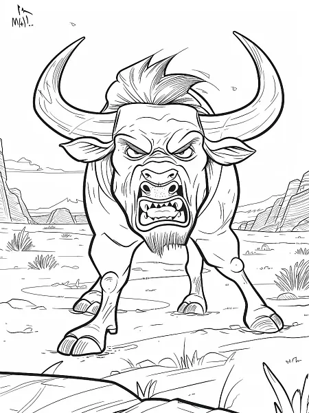 Tauros in the Desert: Coloring Page - 2