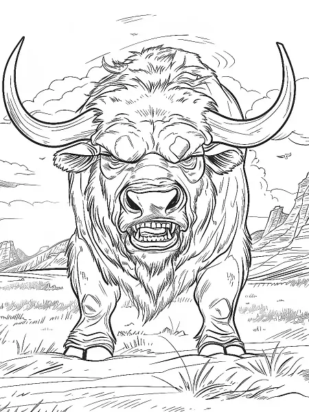 Tauros in the Desert: Coloring Page