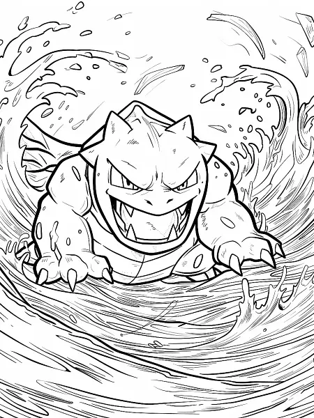 Kyogre Coloring Page with Ocean Waves Background - 1