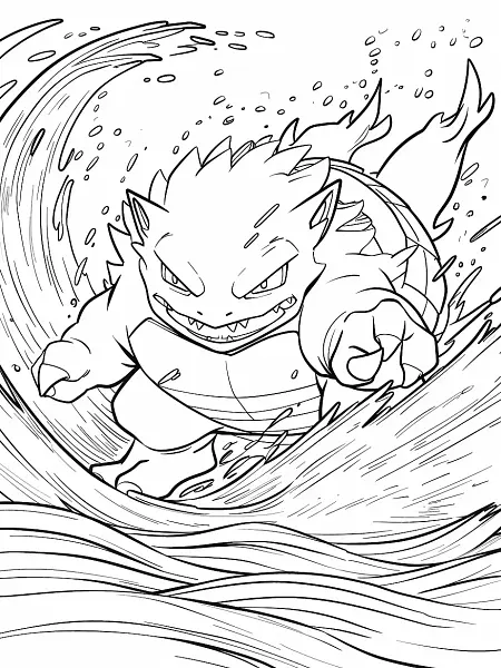 Kyogre Coloring Page with Ocean Waves Background - 2