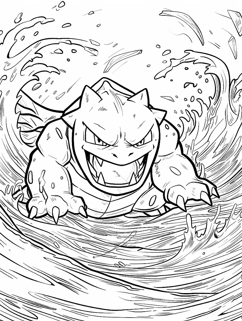 Kyogre Coloring Page with Ocean Waves Background 2