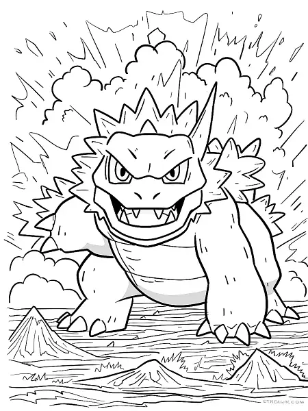 Groudon with Fierce Expression and Volcanic Eruption Background - 1