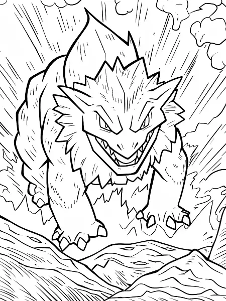 Groudon with Fierce Expression and Volcanic Eruption Background - 2