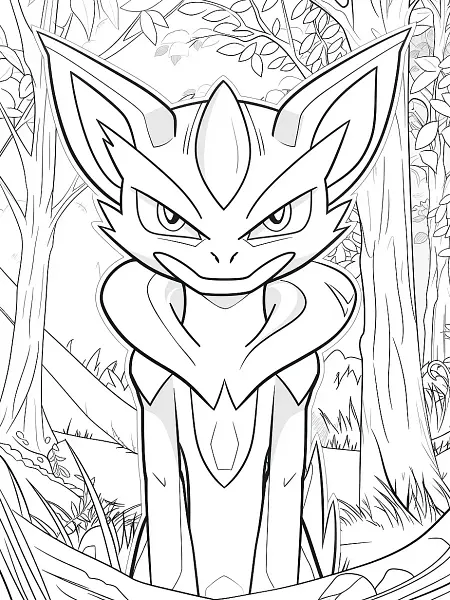 Alakazam Pokemon in Enchanted Forest Coloring Page - 2