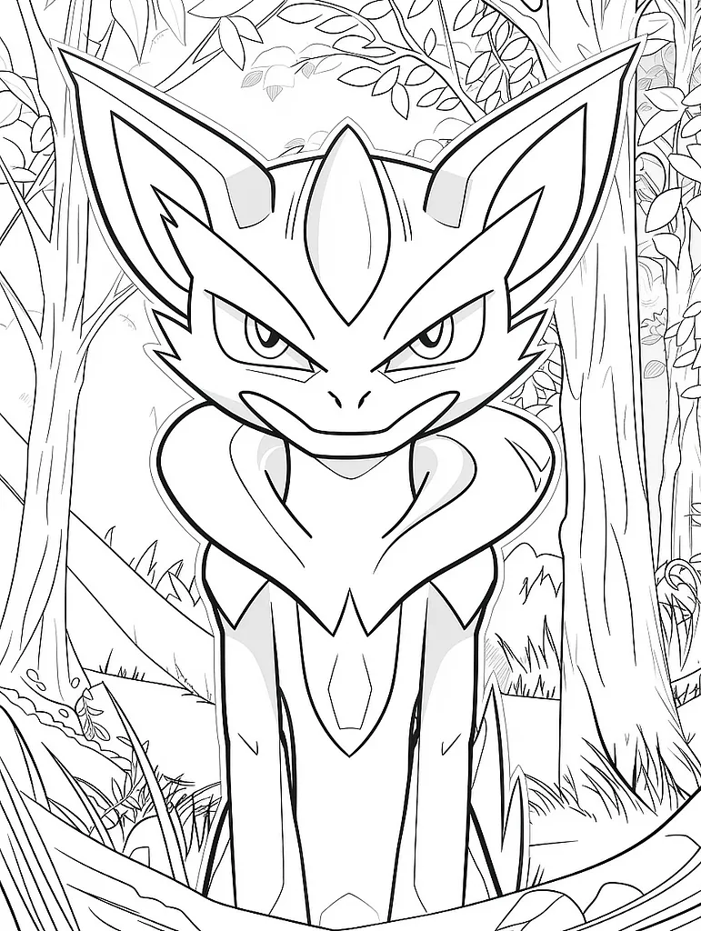 Alakazam Pokemon in Enchanted Forest Coloring Page 3