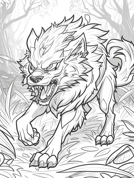 Arcanine Pokemon in a Forest Coloring Page - 2