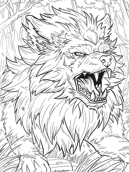 Arcanine Pokemon in a Forest Coloring Page - 0