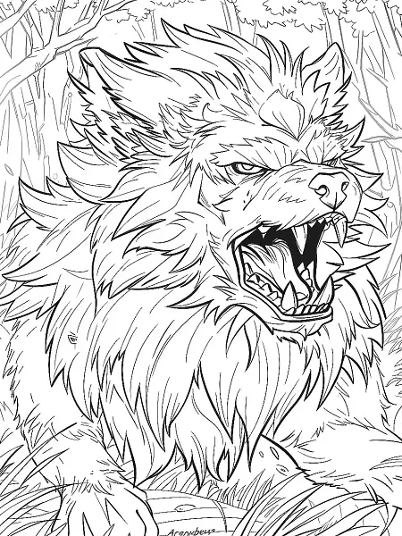 Arcanine Pokemon in a Forest Coloring Page