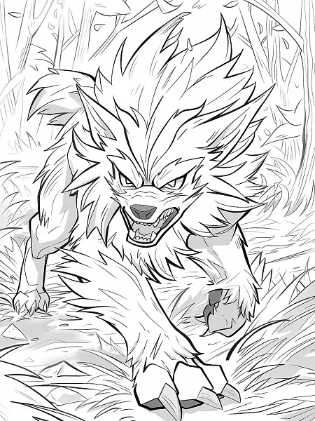 Arcanine Pokemon in a Forest Coloring Page - 1