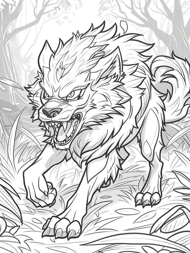 Arcanine Pokemon in a Forest Coloring Page 3