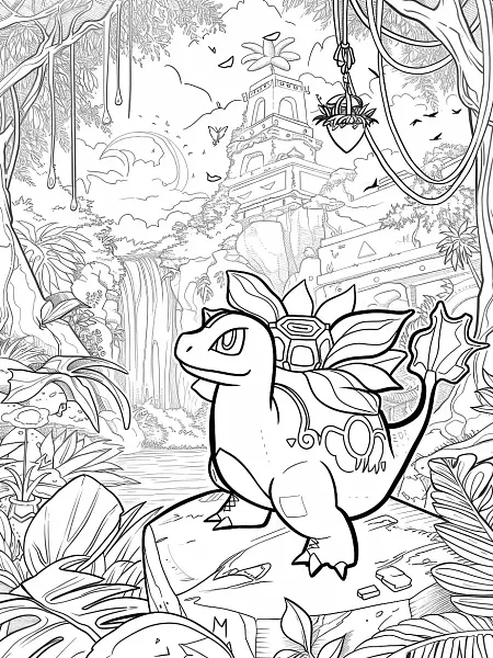 Venusaur in a lush tropical paradise