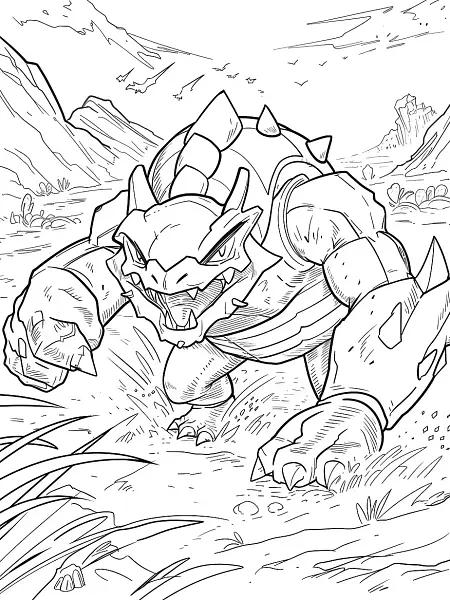 Fierce Garchomp in Desert Coloring Page - 1