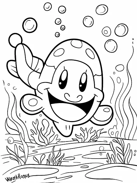 Joyful Wooper Pokemon Underwater Coloring Page - 1