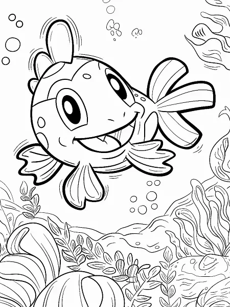 Joyful Wooper Pokemon Underwater Coloring Page - 0