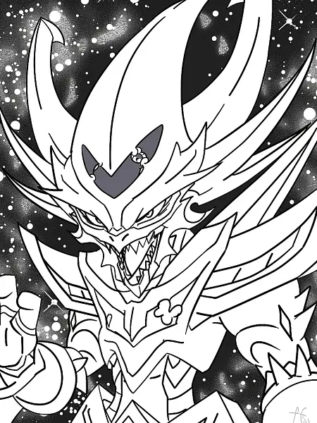 Necrozma Pokemon in a Galaxy Background Coloring Page - 1