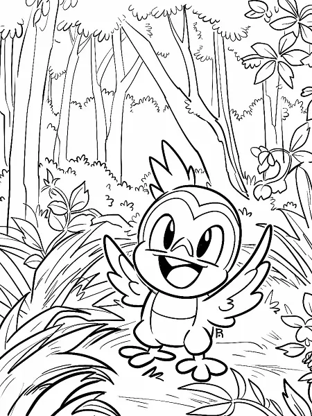 Happy Terapagos Pokemon in Forest Coloring Page - 0