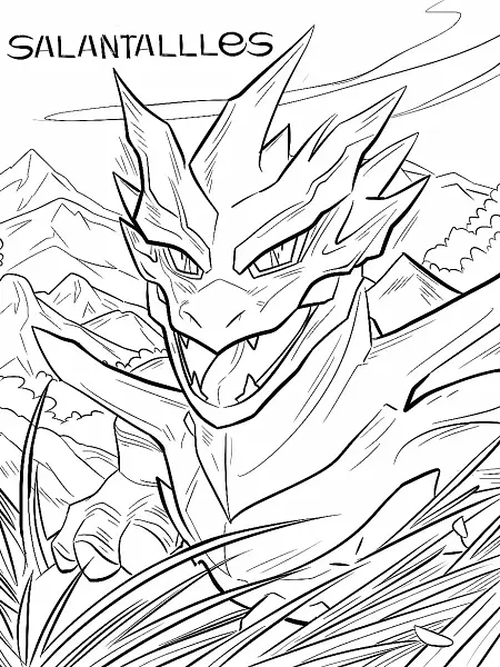 Fierce Salamence Pokemon Coloring Page - 0