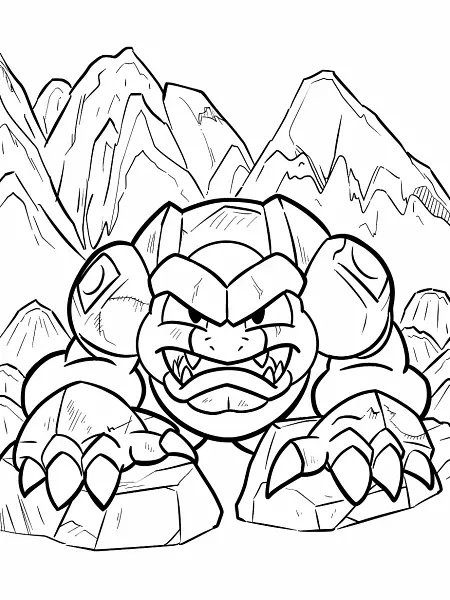 Geodude Pokemon Coloring Page with Rocky Mountain Background - 3