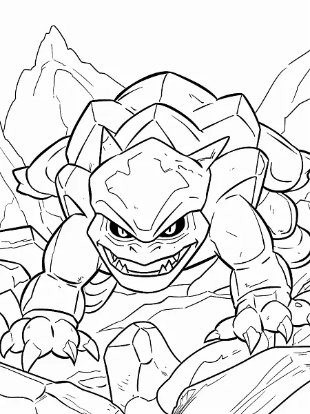 Geodude Pokemon Coloring Page with Rocky Mountain Background - 1