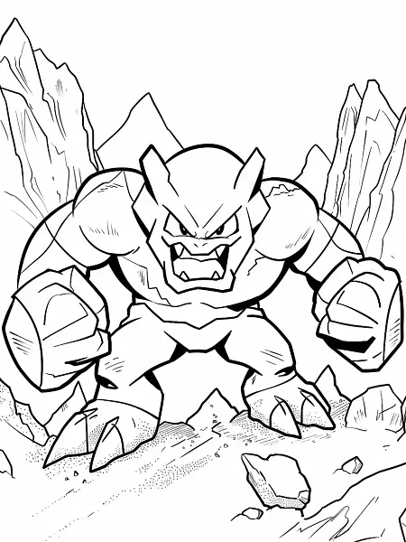 Geodude Pokemon Coloring Page with Rocky Mountain Background - 2