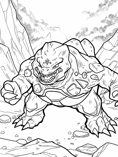 Geodude Pokemon Coloring Page with Rocky Mountain Background - 0