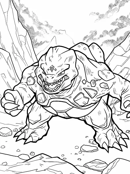 Geodude Pokemon Coloring Page with Rocky Mountain Background