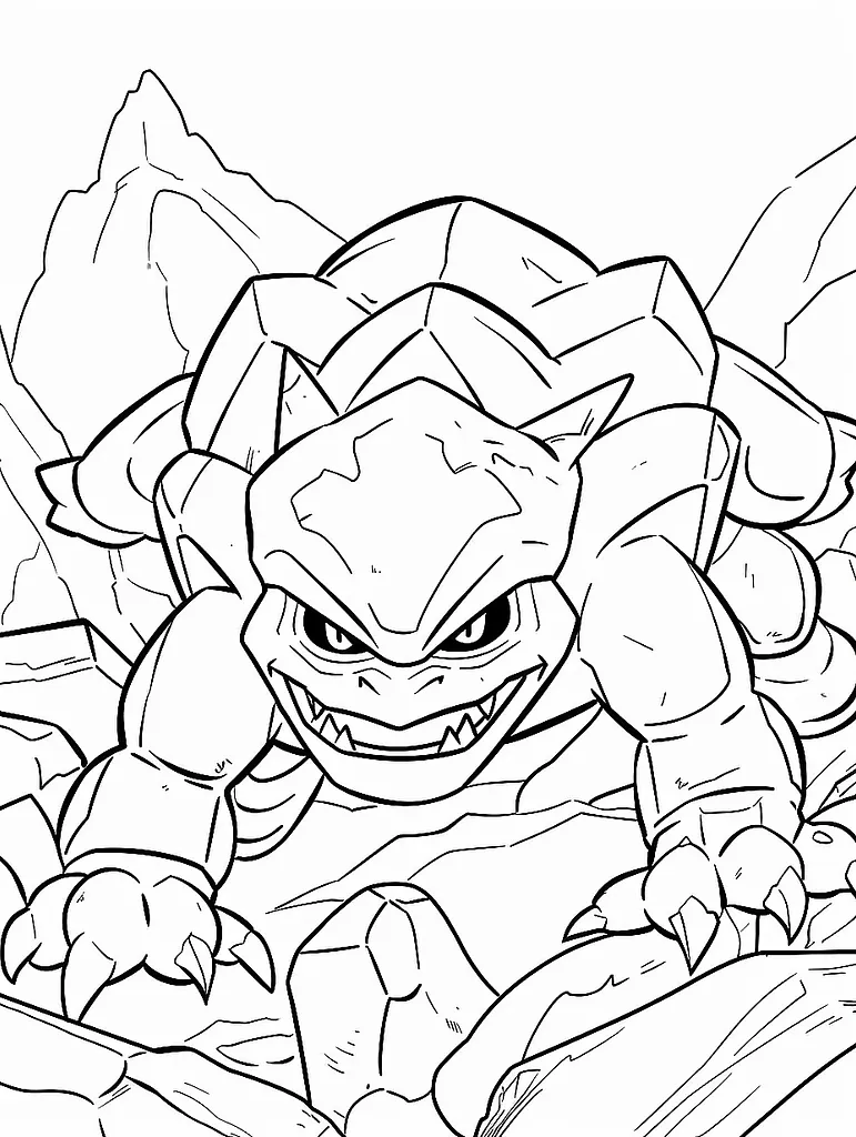 Geodude Pokemon Coloring Page with Rocky Mountain Background 2