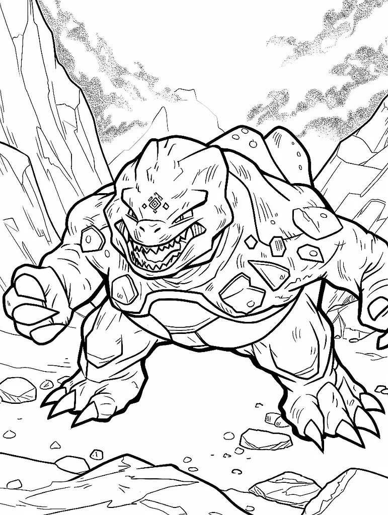 Geodude Pokemon Coloring Page with Rocky Mountain Background