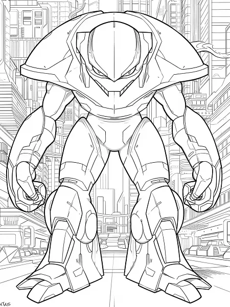 Metagross Pokemon Coloring Page: Determined in a Futuristic City - 3