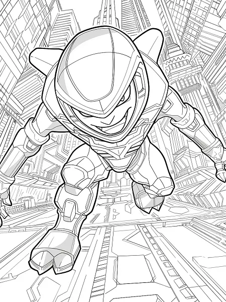 Metagross Pokemon Coloring Page: Determined in a Futuristic City - 2