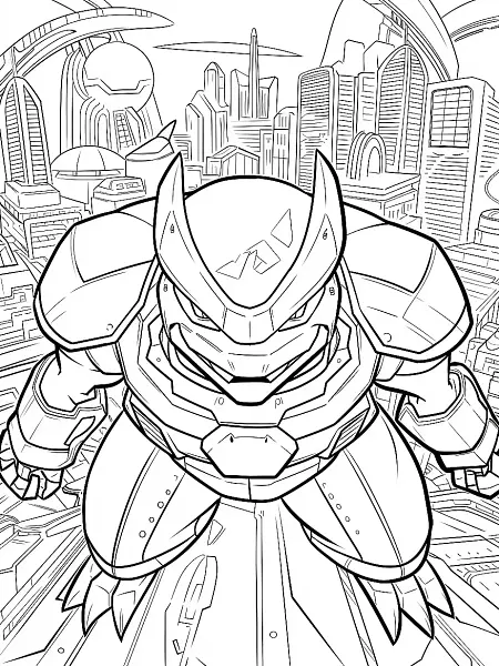 Metagross Pokemon Coloring Page: Determined in a Futuristic City - 1