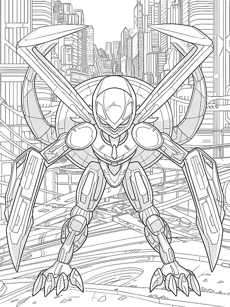 Metagross Pokemon Coloring Page: Determined in a Futuristic City - 0