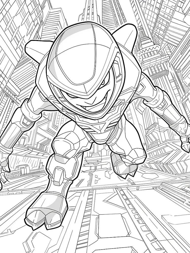 Metagross Pokemon Coloring Page: Determined in a Futuristic City 3