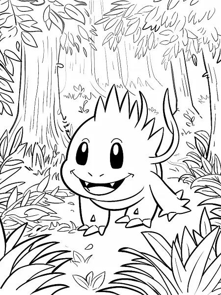 Mudkip Pokemon Coloring Page - Happy Expression in Forest - 0