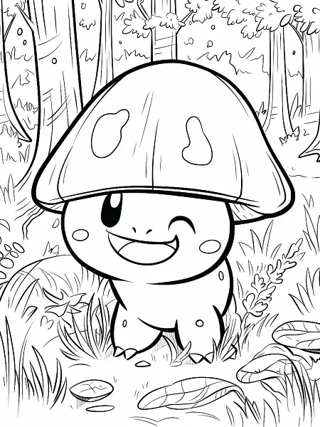 Mudkip Pokemon Coloring Page - Happy Expression in Forest - 1