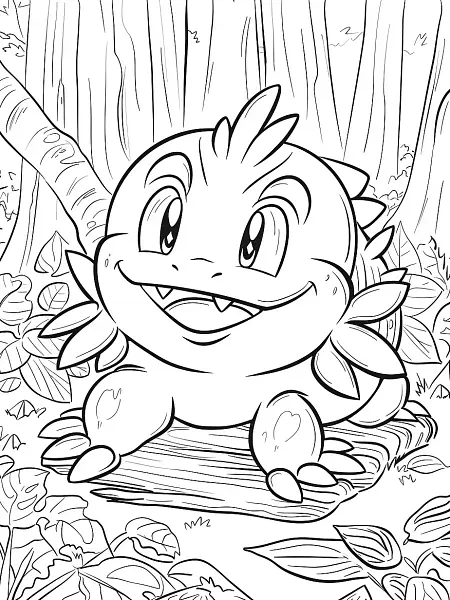 Mudkip Pokemon Coloring Page - Happy Expression in Forest - 2