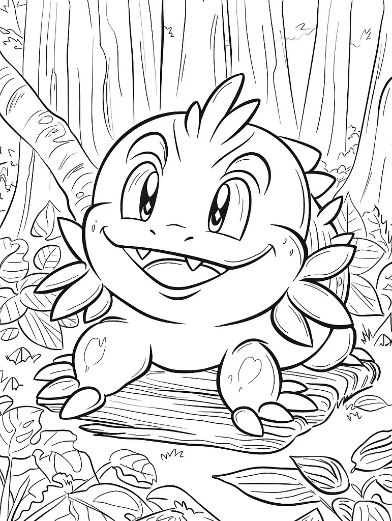 Mudkip Pokemon Coloring Page - Happy Expression in Forest 3