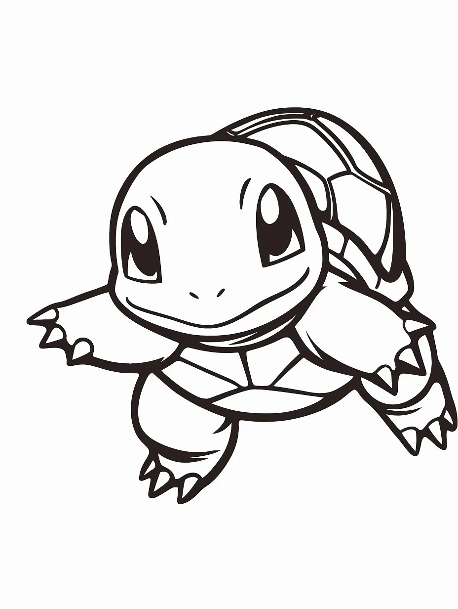 Squirtle black and white line art 2