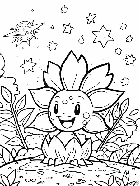 Volbeat Pokemon Coloring Page with Starry Night Background - 3