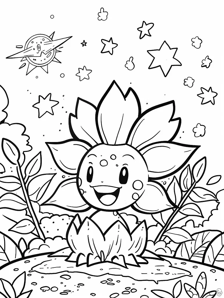 Volbeat Pokemon Coloring Page with Starry Night Background 4