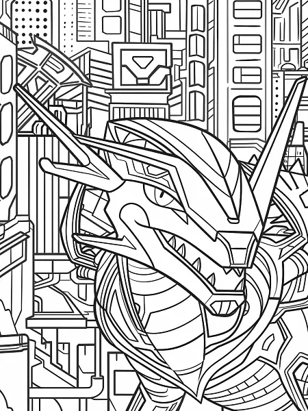 Ceruledge Pokemon Coloring Page with Futuristic Cityscape - 2