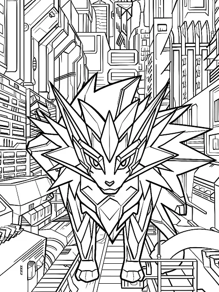 Ceruledge Pokemon Coloring Page with Futuristic Cityscape - 0