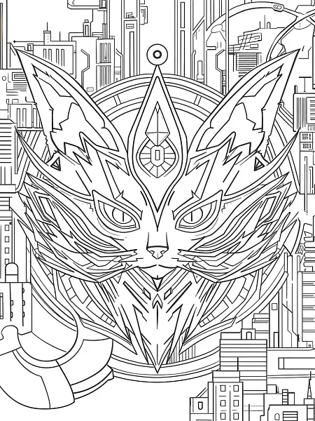 Ceruledge Pokemon Coloring Page with Futuristic Cityscape - 3