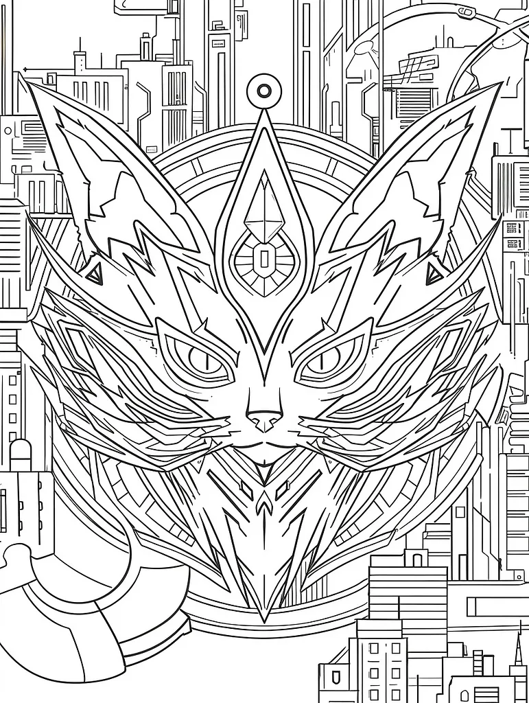 Ceruledge Pokemon Coloring Page with Futuristic Cityscape 4