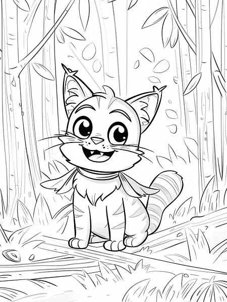 Meowscarada Pokemon in Forest Coloring Page - 3