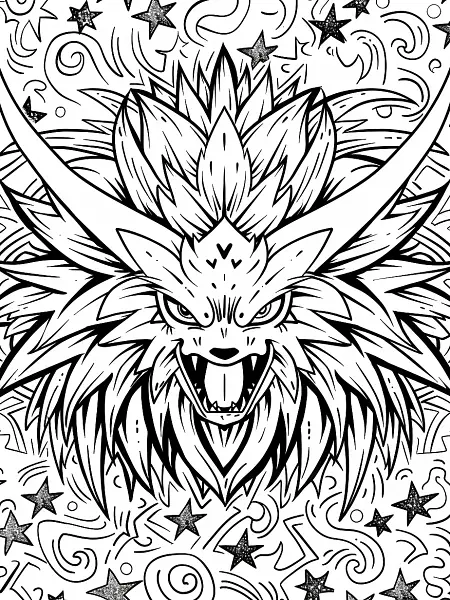 Eternatus Pokemon Coloring Page - Cosmic Stars Background - 2