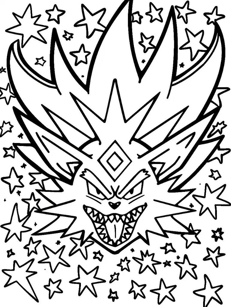 Eternatus Pokemon Coloring Page - Cosmic Stars Background