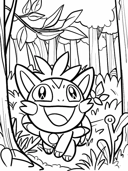 Joyful Tinkaton Pokemon in Forest Coloring Page - 1