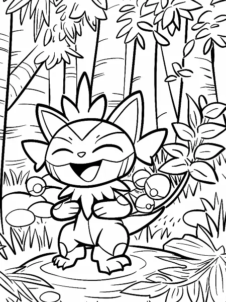 Joyful Tinkaton Pokemon in Forest Coloring Page - 0