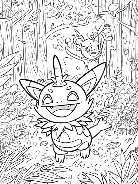 Joyful Tinkaton Pokemon in Forest Coloring Page - 3